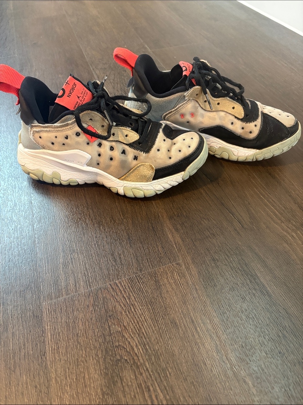 Jordan Delta Sneakers in Black, White & Coral Accent Kids 5.5 W 7